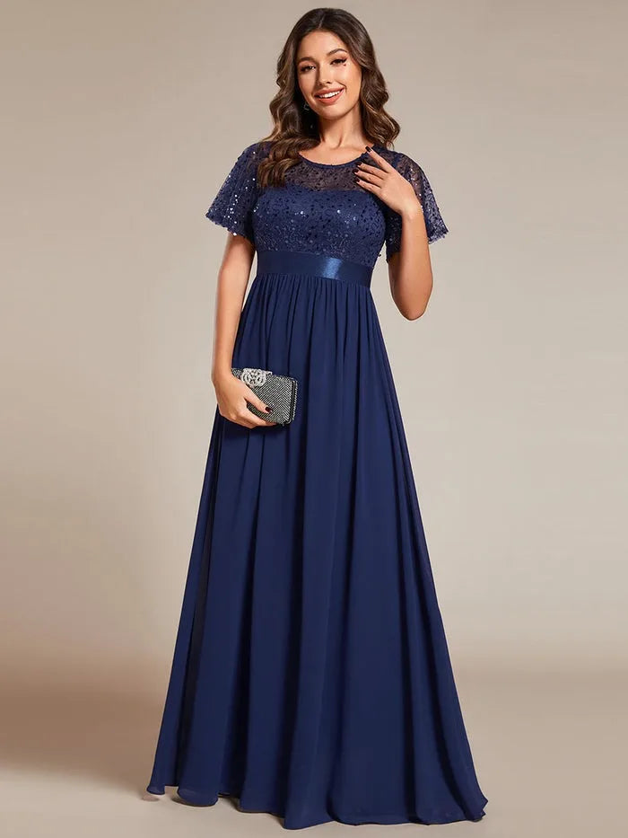 Vestido elegante de mujer con lentejuelas para dama de honor de boda de celebridades Vestido de fiesta de corte A con mangas largas de trompeta para mujer Vestidos de Fiesta