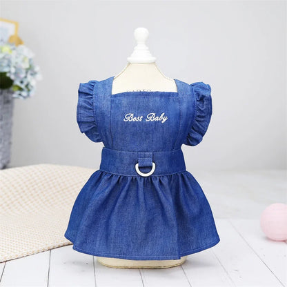 Cute Dog Denim Dress for Small Medium Dog Clothes Wedding Skrit Princess Dress Spring Summer Soft Sweet Skirt Pet Clothing