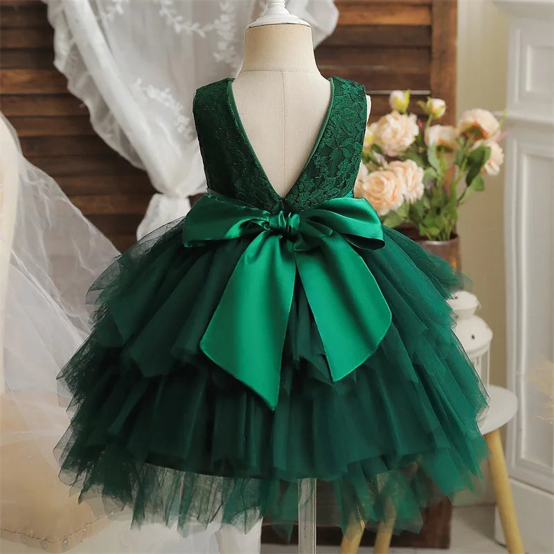 Robes de demoiselle d'honneur pour mariage, enfants, dentelle, dos nu, tulle, tutu, princesse, bal de fin d'année, vêtements de fête, bébé, 1er anniversaire, baptême, robe blanche