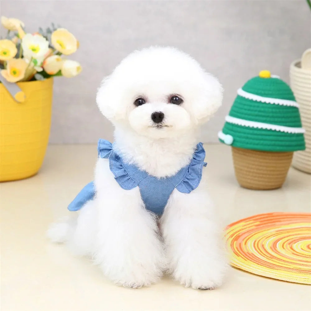 Cute Dog Denim Dress for Small Medium Dog Clothes Wedding Skrit Princess Dress Spring Summer Soft Sweet Skirt Pet Clothing