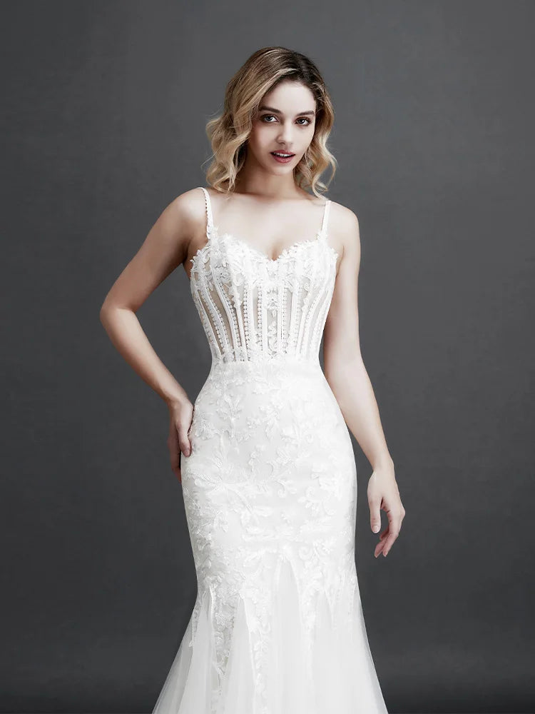 Robe de mariée sirène sans manches en V profond pour femme, coupe A-line, slim, sexy, en dentelle, robe de bal, robe de soirée, robe de soirée, maxi