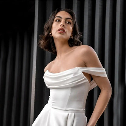 Robe de mariée sirène en Satin doux, Simple, épaules dénudées, Sexy, fente latérale haute, robes de mariée personnalisées, 2023