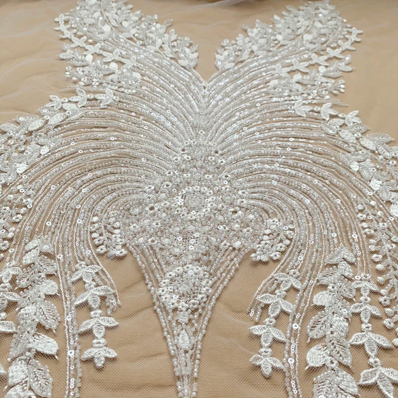 NOUVEAU Tissu en dentelle de mariée à paillettes perlées Personnalisation avancée Robe de mariée AB Ensemble devant Poitrine Dos Fleur RS4174