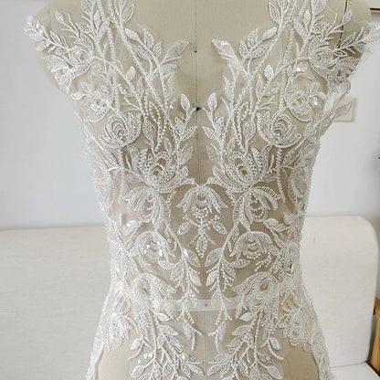 Nuevo aplique de encaje con lentejuelas y cuentas, flores en 3D para vestido de novia, tocado de novia, collar de encaje, parche de tela de encaje