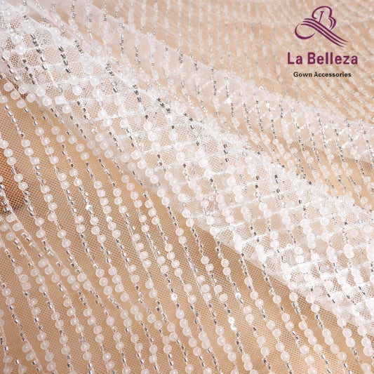 La Belleza mode nouveau vêtement à paillettes perlées blanches robe de mariée en dentelle tissu de performance robe de mariée 51'' largeur 1 yard