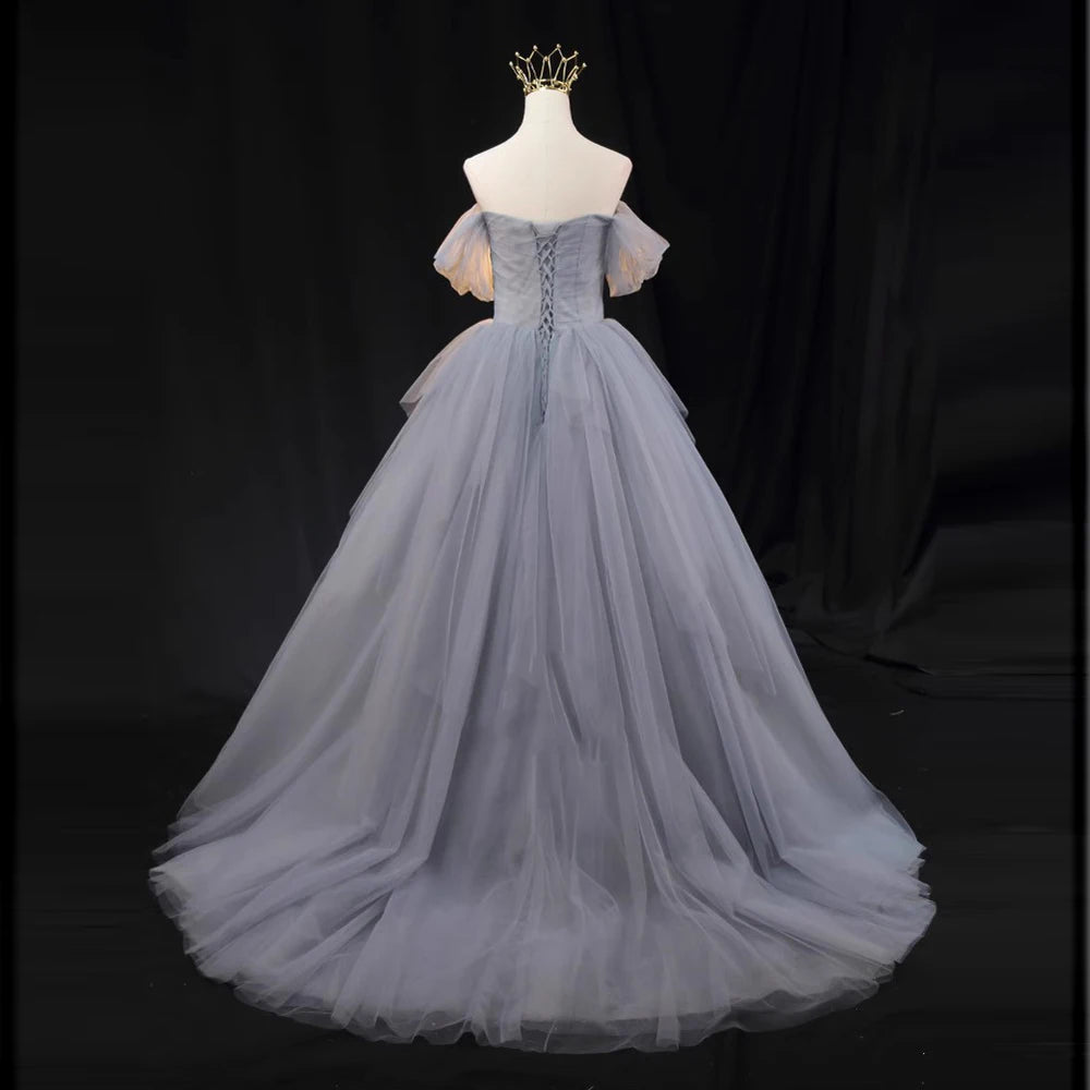 Vestido de novia de manga corta con vestido de princesa y corsé en la espalda para mujer, vestidos de noche para actuación