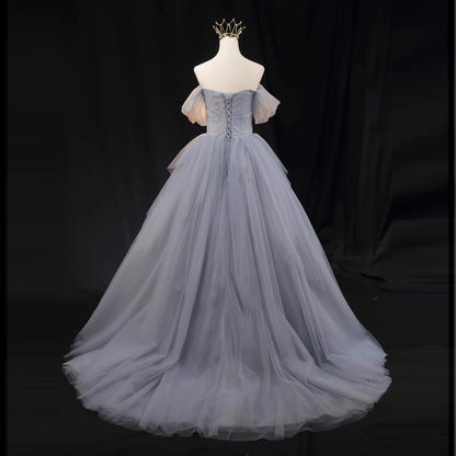 Robe de mariée princesse à manches courtes avec corset au dos pour femme