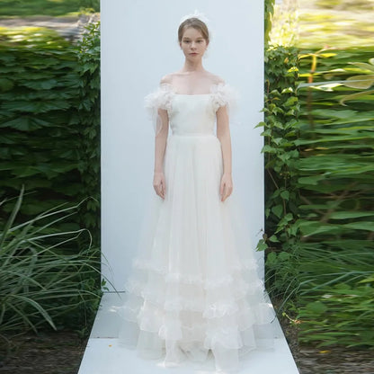 Elegante vestido de novia de manga corta para mujer, vestido largo con hombros descubiertos para dama de honor, vestido de fiesta de boda blanco, vestido formal