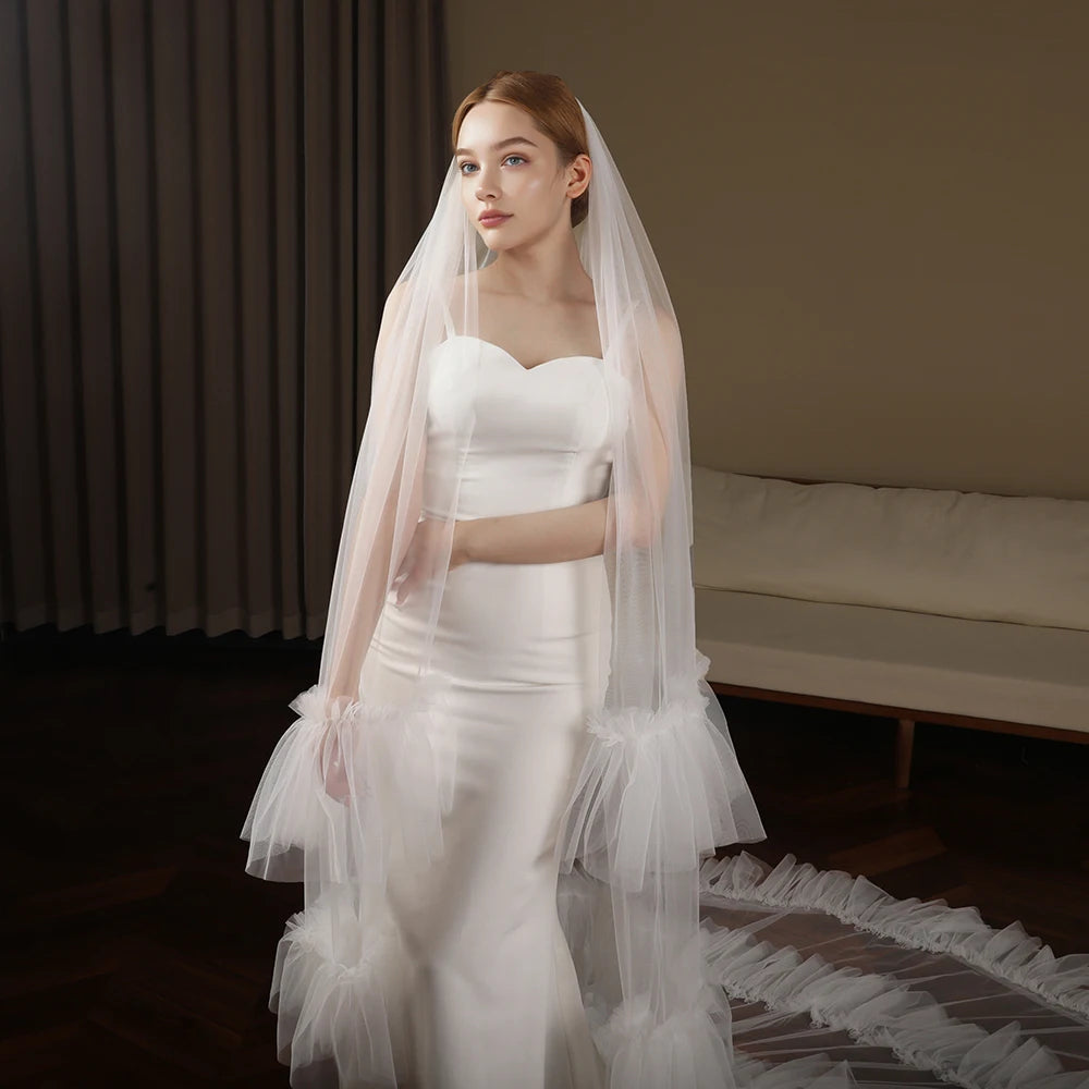 Bridal Veils Soft Tulle Veil Cathedral Length Single Tier Raw Edge Wedding Dresses Veil Wedding Accessories Design VP135