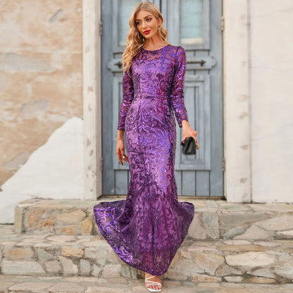 Robe de soirée formelle à manches longues pour femme 2024, robe de soirée de mariage longue à paillettes dorées, robe de cérémonie, robe formelle pour mère