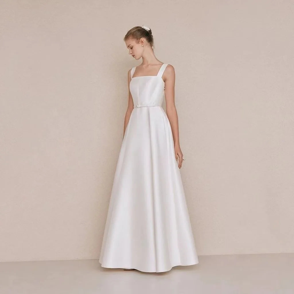 Robe De Mariée Simple avec nœud, bretelles Spaghetti, Robe De Mariée, fente haute, élégante