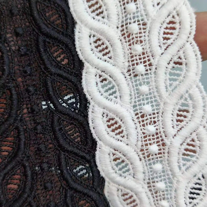 4cm Wide HOT Embroidery White black Leaf Lace fabric trim ribbon DIY Sewing applique collar guipure Womens dresses decor