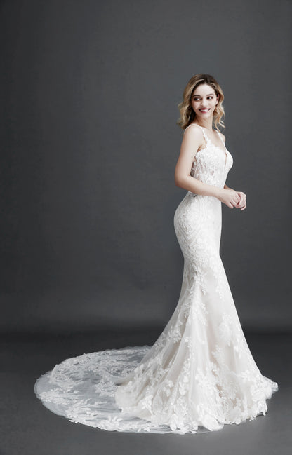 Woman Bohemian Mermaid Wedding Dress 3D Flowers Pearl Applique 2024 Deep V Sleeveless Backless Sexy Slim A-line Long Dresses