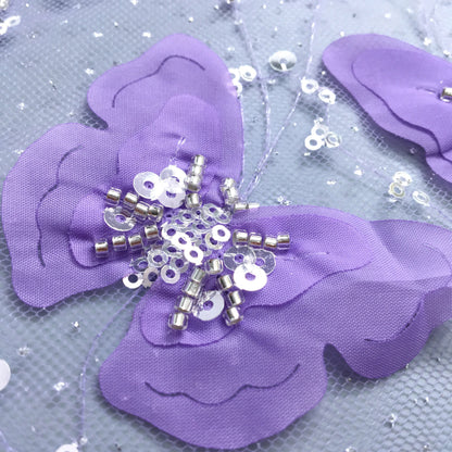 Tela de encaje de tul con mariposas 3D francesas con cuentas, encaje de malla nigeriana africana con lentejuelas para coser vestidos de novia, 2,5 yardas, TY3878