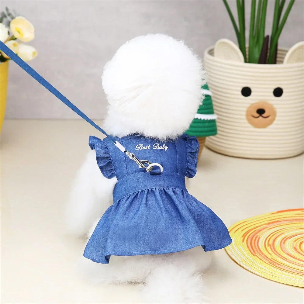 Cute Dog Denim Dress for Small Medium Dog Clothes Wedding Skrit Princess Dress Spring Summer Soft Sweet Skirt Pet Clothing