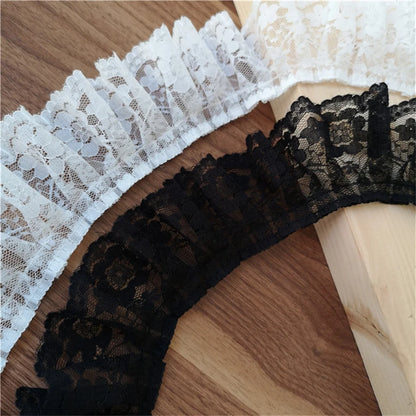 5.5CM Wide HOT Embroidery White Black 3D Flower Lace FabricTrim Ribbon DIY Sewing Applique Collar Dress Wedding Guipure Decor