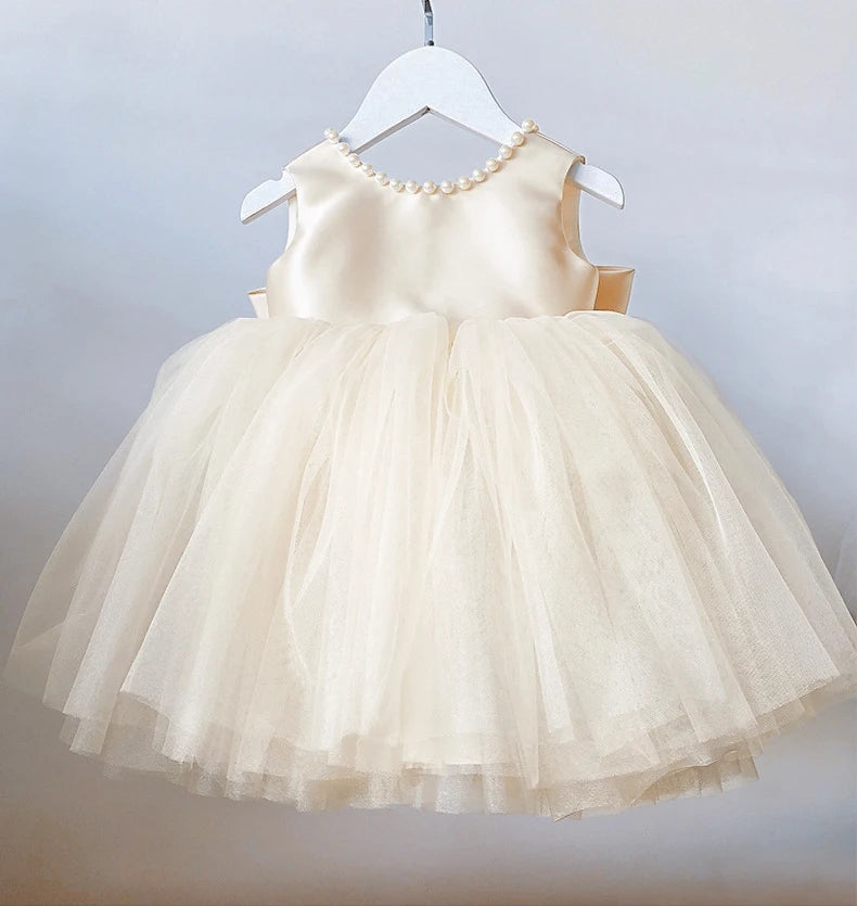 Robe de baptême pour bébé fille avec nœud pour fille de 1 an, robe de fête d'anniversaire, de mariage, de perles, robe de soirée, tutu moelleux