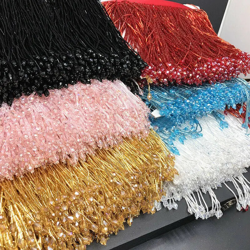 1yard Crystal Glass Pendant Beaded Lace Trim Tassel Fringe DIY Stage Costumes Curtain Wedding Dress Trimming Beading Accessories