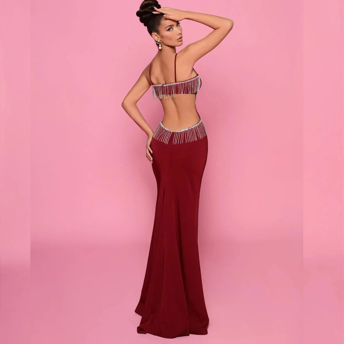 Superbe robe de soirée de mariage chérie robe de bal bordeaux robe femme dos nu élégante maxi robe vacances streetwear robe de soirée