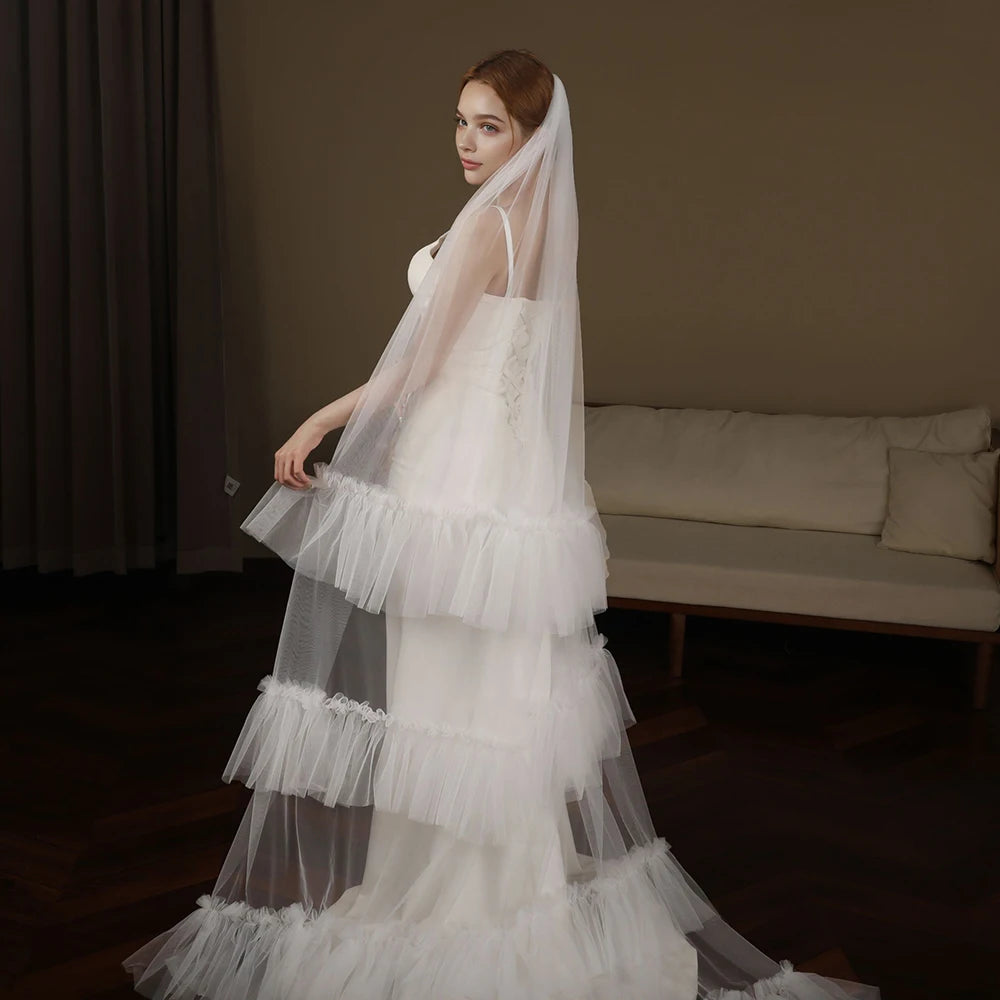 Bridal Veils Soft Tulle Veil Cathedral Length Single Tier Raw Edge Wedding Dresses Veil Wedding Accessories Design VP135