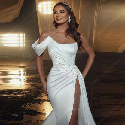 Vestidos de novia elegantes de sirena de verano para mujer, vestidos de novia de princesa con horquilla alta sexys, vestidos de novia de longitud de trapeador, vestido de novia de baile de compromiso