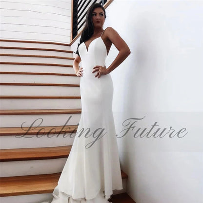 Beach Mermaid Wedding Dress Simple Bridal Dresses Spaghetti Straps Backless Elegant Boho Bride Gown Cheap White Vestido De Noiva