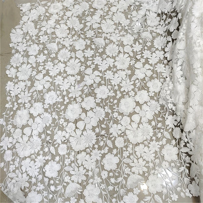 Tissu en dentelle brodée au mètre, matériel de couture brodé de fleurs florales pour robe de mariée, voile, tissu de costume, largeur 130 cm