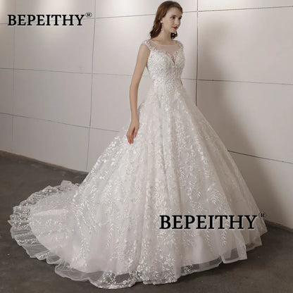 BEPEITHY Vintage Dentelle Robe De Mariée Train Cour Pour Femmes Mariée 2023 Sans Manches Princesse Robe De Bal De Mariée Robes De Novias