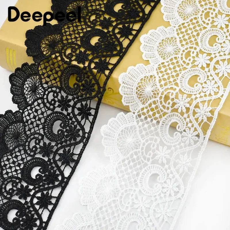 2/5Meters White Black Embroidery Lace Trim Wedding Dress Decorative Ribbon Tape Clothes Trimming DIY Sewing Material Accessories