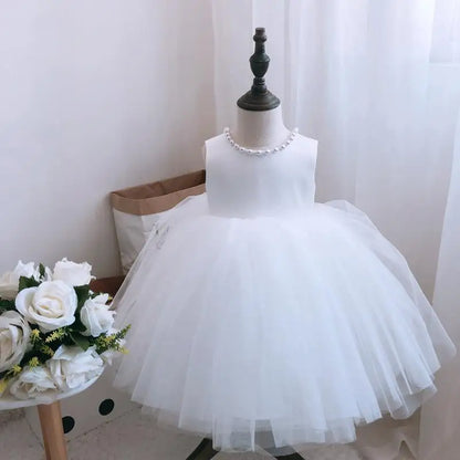 Toddler Baby Girls Dress Bow Baptism Dress for Girls 1 Yrs Birthday Party Wedding Beading Dress Formal Occation Tutu Fluffy Gown