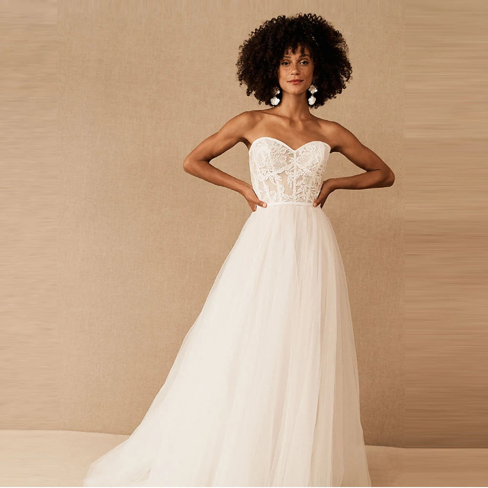 Charming simple Wedding Dresses Spaghetti Straps White/Ivory Beach Bridal Gown A-line V-neck Appliqued 2022 Robe de Mariee