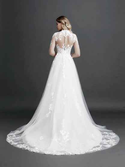 Robe de mariée en dentelle à manches longues pour femme, style bohème rétro, nouvelle collection 2024, fleurs 3D appliquées, robes de soirée élégantes pour bal de fin d'année