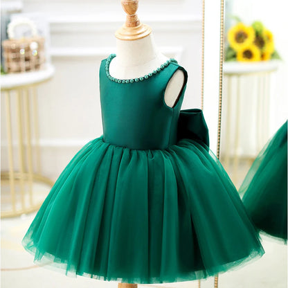 Vestido de bebé niña con lazo, vestido de bautismo para niña de 1 año, vestido de fiesta de cumpleaños, boda, vestido de abalorios, ocasión formal, tutú, vestido esponjoso