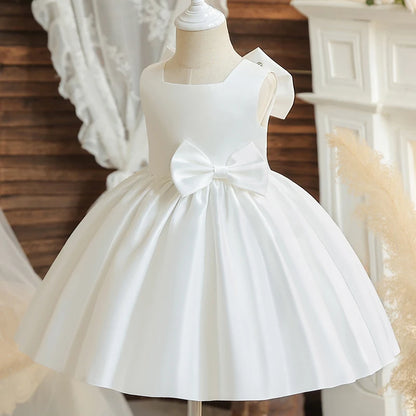 Flower Girl Dresses for Wedding Kids Lace Backless Tulle Tutu  Princess Prom Party Clothes Baby 1st Birthday Baptism White Dress