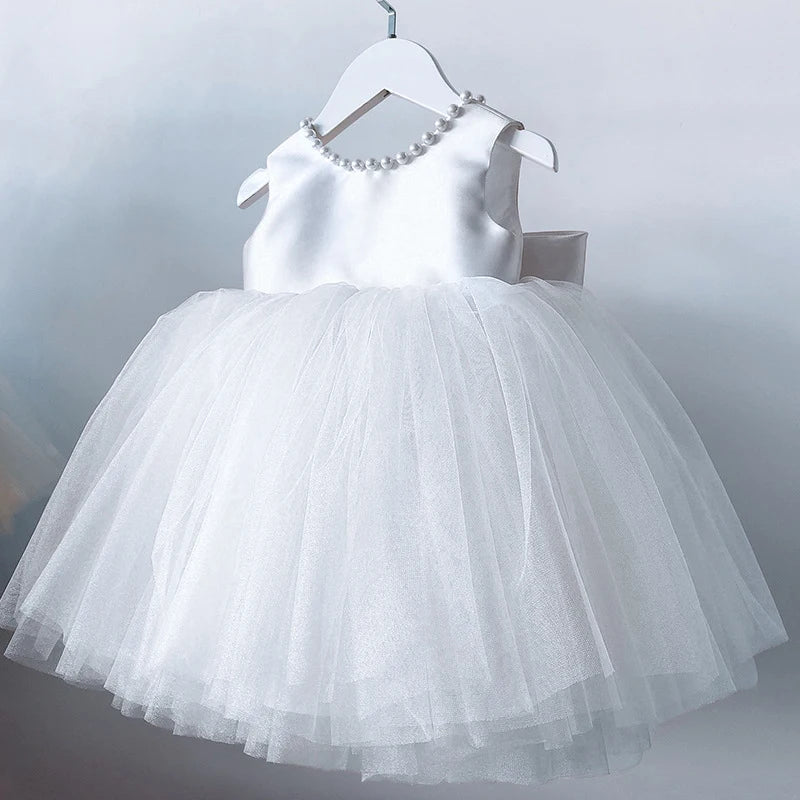 Toddler Baby Girls Dress Bow Baptism Dress for Girls 1 Yrs Birthday Party Wedding Beading Dress Formal Occation Tutu Fluffy Gown