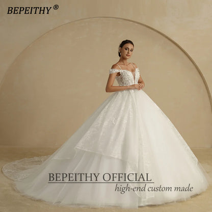 BEPEITHY Bride Ivory Princess Wedding Dresses Off The Shoulder Empire Lace Flower White Bridal Gown For Women 2022 Sleeveless