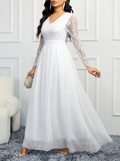 Robes de mariée élégantes col en V dos nu robe de soirée 2024 manches en tulle dentelle robe de soiréeE De Mariage robe de mariée blanche pour femmes