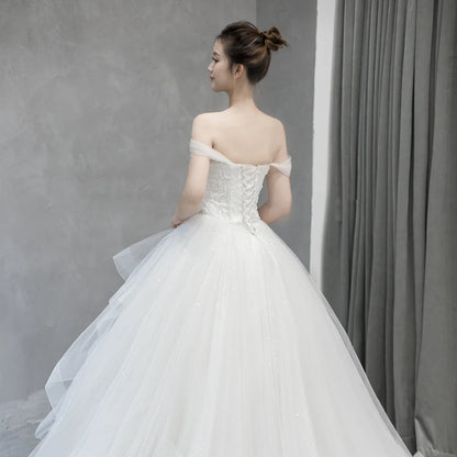 Wedding Dresses Vestido De Noiva Elegant Appliques Bridal Gown off the shoulder sweetheart ball gown pearl court train