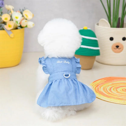 Lindo vestido de mezclilla para perros pequeños y medianos, ropa de boda, vestido de princesa, falda suave y dulce para primavera y verano, ropa para mascotas