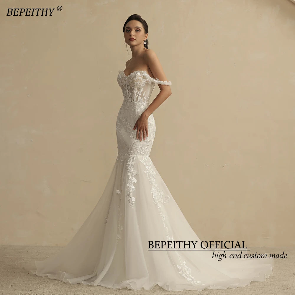 Vestidos de novia color marfil de BEPEITHY para mujer 2022, vestidos de novia sin mangas con cola de corte sexy y escote corazón, vestidos de novia bohemios