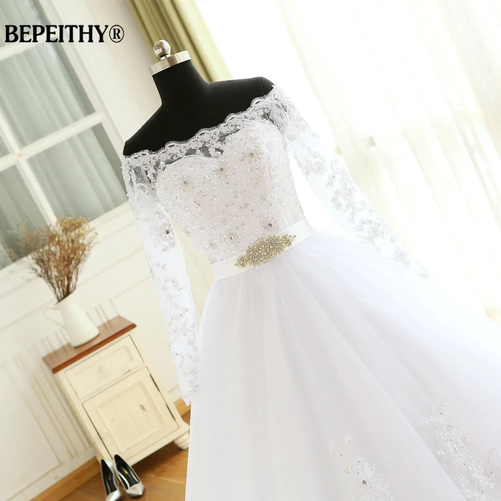 Vestido De Novia Empire Wedding Dresses Chapel Train Long Sleeve Off The Shoulder Customized Cheap Brides Dress Long Bridal Gown