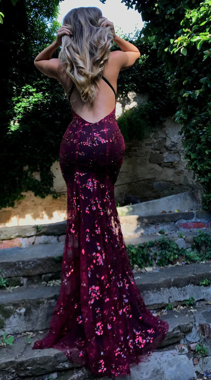 Robe confortable dernière fête cocktail bal col en V dos nu femmes sexy bretelles spaghetti sans manches paillettes mariage 2024