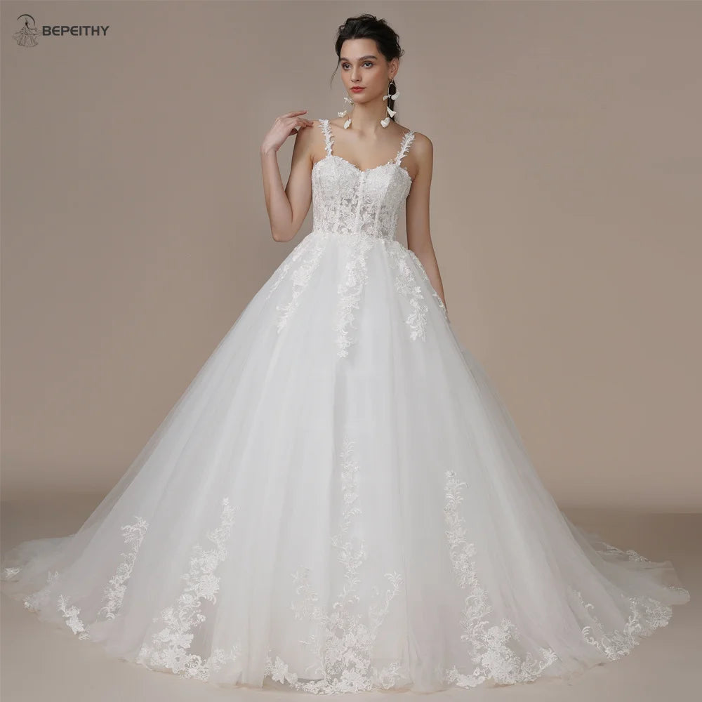 BEPEITHY Strapless A Line Glitter Wedding Dresses For Bride Sweep Train Ruffles Skirt Modern Princess Bridal Gown Ivory 2023 New