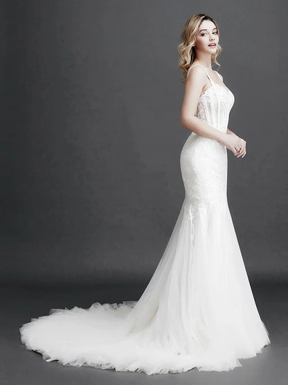 Robe de mariée sirène sans manches en V profond pour femme, coupe A-line, slim, sexy, en dentelle, robe de bal, robe de soirée, robe de soirée, maxi