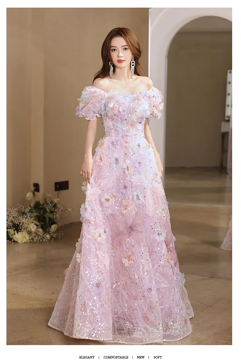 New Arrived French Floral Forest Flower A-Line Luxury Evening Dresses 2024 High-end Texture Beading Gown for Women Wedding Party