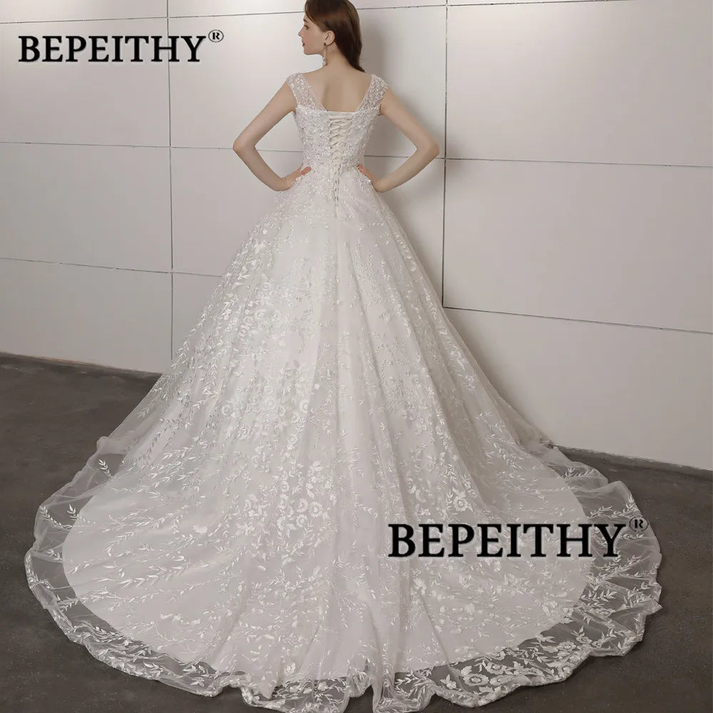 BEPEITHY Vintage Lace Wedding Dress Court Train For Women Bride 2023 Sleeveless Princess Bridal Ball Gown Vestidos De Novias