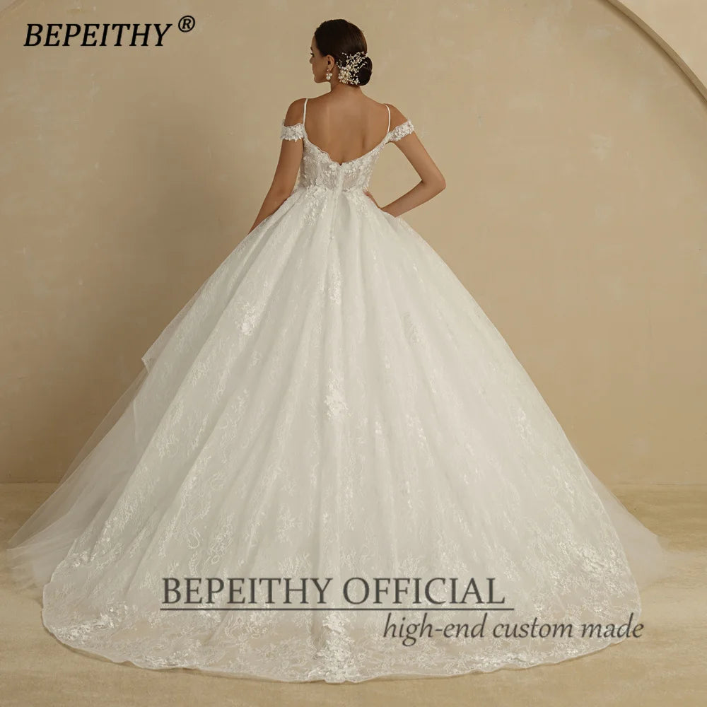 BEPEITHY Bride Ivory Princess Wedding Dresses Off The Shoulder Empire Lace Flower White Bridal Gown For Women 2022 Sleeveless