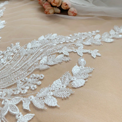 NEW Beaded Sequins Bridal Lace Fabric Advanced Customization Wedding Dress AB Set Front Chest Back Flower RS4174