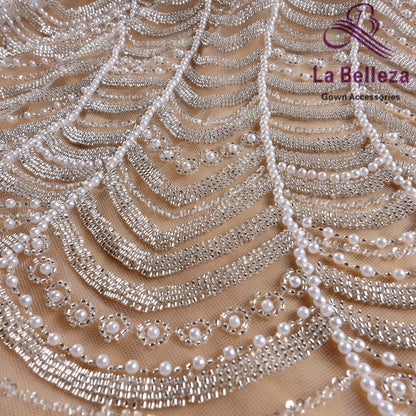 Fashion off white undulating silver bead white pearl machine bead fabric wedding dress costume accessories