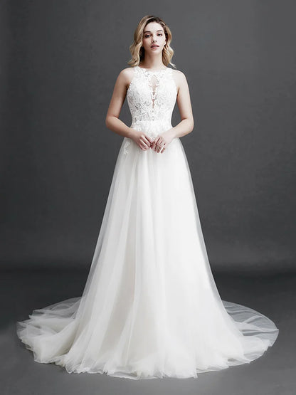 Robe de mariée en dentelle sans manches pour femme, couleur de peau, tempérament, appliques de fleurs 3D, robes de soirée, nouvelle collection 2024